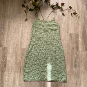 Vintage y2k Tiffany Green Tiny Floral Print Knee Length Slip Dress